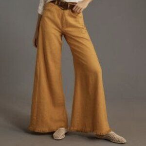The Adi Mid-Rise Frayed Relaxed Flare Pants by Pilcro: Linen Edition